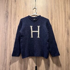 Harry Potter Universal Studios Blue Wool Silk H Crew Neck Sweater Size M
